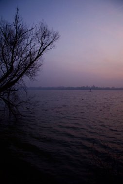 Gün batımında ağaçlarla göl