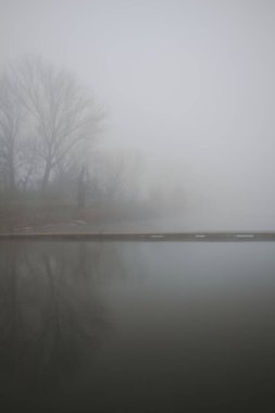 Nehir kıyısı sisli