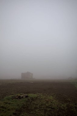 Sisin içinde terk edilmiş kır evi.