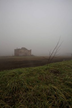 Sisin içinde terk edilmiş kır evi.