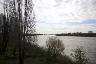 İtalya kırsalındaki ağaçlarla çevrili taşkın bir nehir.