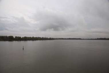 Gün batımında göl kenarına park et. Suda dökülen ağaçlar uzaktan görülebilir.