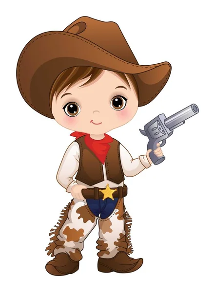 Drăguț Mic Cowboy Ținând Arma Cowboy Afro Este Roșcat Ochi — Vector de stoc