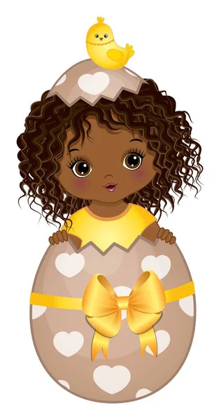 Jolie Petite Fille Noire Assise Intérieur Œuf Pâques Petite Afro — Image vectorielle