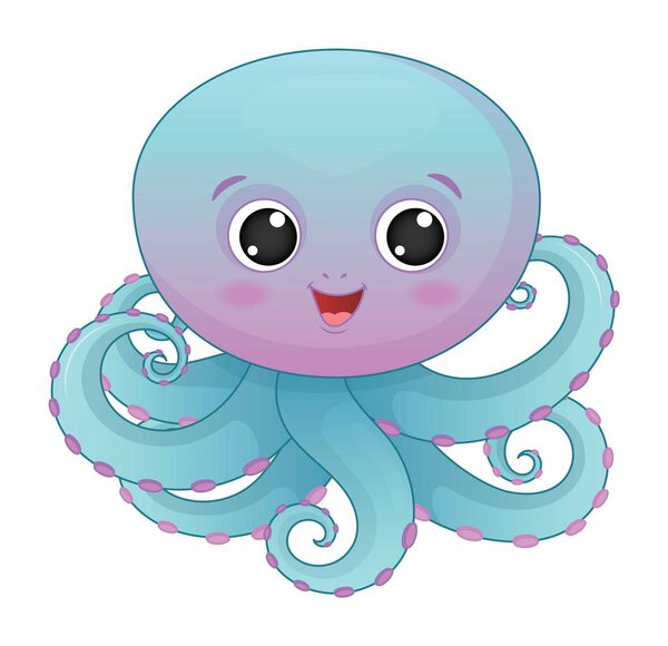 Симпатичный мультфильм о счастливом младенце Опусе, изолированном на белом фоне. Векторная иллюстрация осьминога