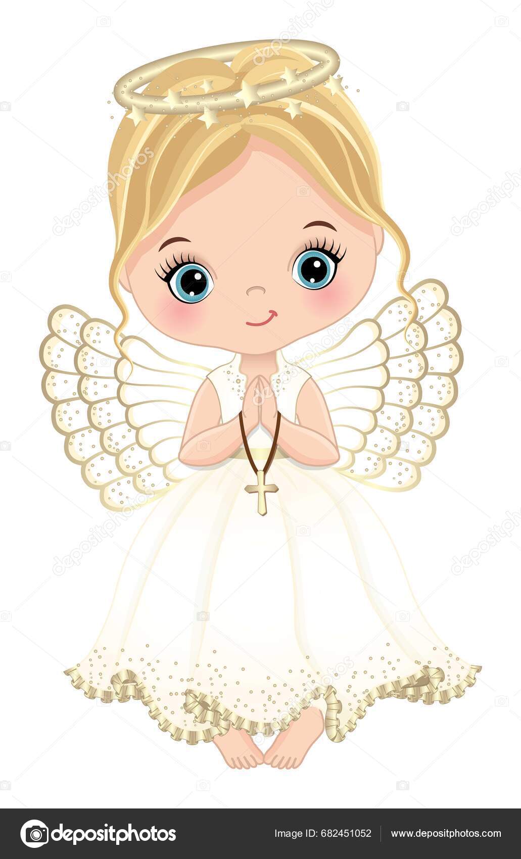 Bonito Ángel Natividad Sosteniendo Cruz Niña Con Vestido Blanco Largo  Vector de stock por ©marlenes9 682451052, image size:1031x1700