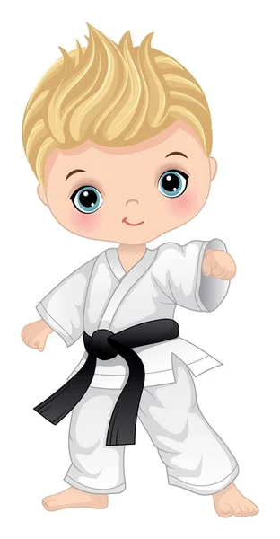 Lindo Niño Practicando Karate Niño Rubio Con Ojos Azules Niño Ilustración De Stock