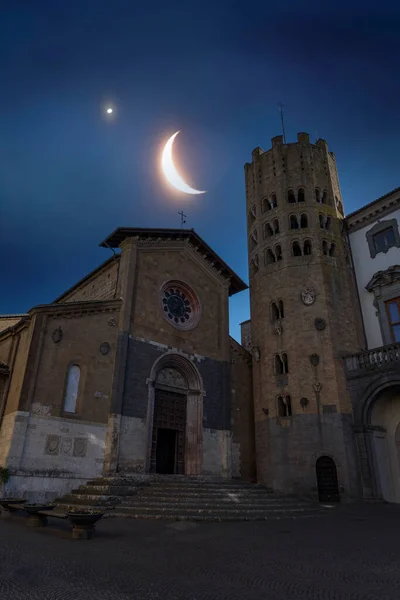 Vista Frontal Noite Igreja Sant Andrea Cidade Orvieto — Fotografia de Stock