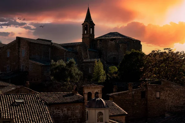 Vista Panorámica Algunas Iglesias Centro Histórico Orvieto Atardecer —  Fotos de Stock