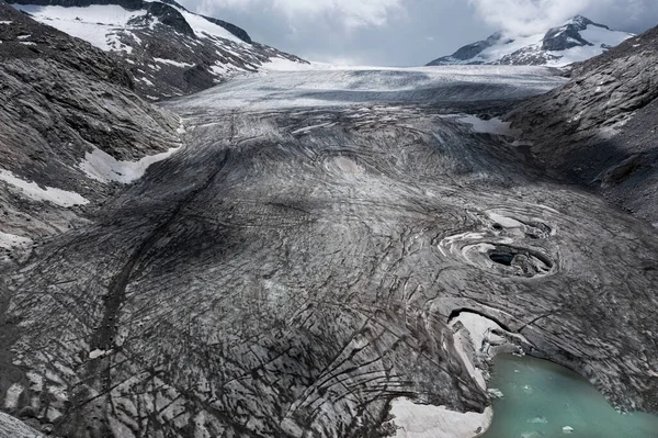 Vue Aérienne Point Fusion Glacier Adamello Dans Trentin Photo De Stock