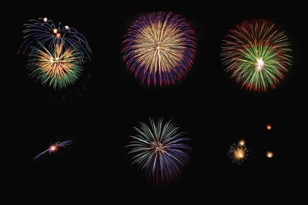 Πολύχρωμα Πυροτεχνήματα Οθόνη Μαύρο Φόντο Έννοια Εορτασμού — Φωτογραφία Αρχείου