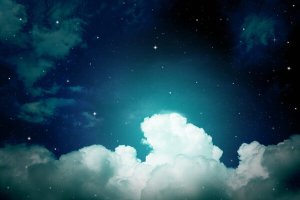 Fantasy colorful night sky with cloud and stars