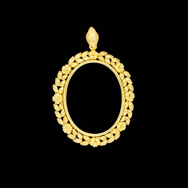 Altın Madalyon Çerçeveli Kolye Siyah Arka Planda Elmas Lüks Mücevherler — Stok fotoğraf