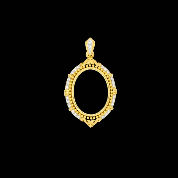 Gold Locket Frame Pendant Diamond Isolated Black Background Luxury Jewelry — Stock Photo, Image