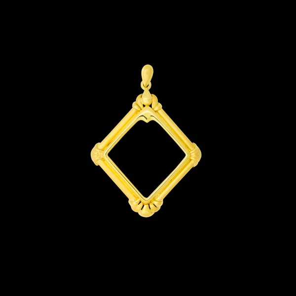 Pingente Quadro Medalhão Ouro Com Diamante Isolado Fundo Preto Jóias — Fotografia de Stock