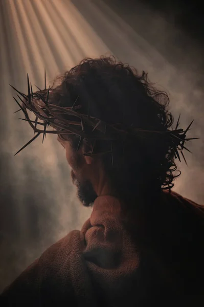 Jesucristo Retrato Con Corona Espinas —  Fotos de Stock