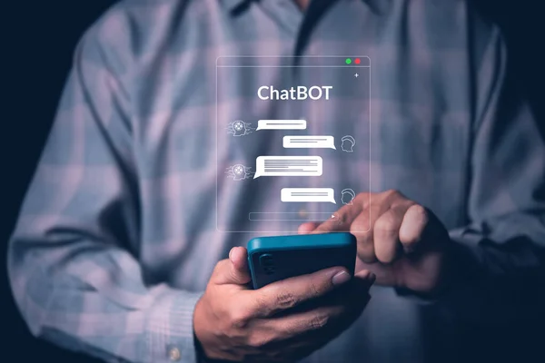 Футуристичне Перетворення Технології Chatbot Chat Штучний Інтелект Людина Рука Тримає Ліцензійні Стокові Зображення