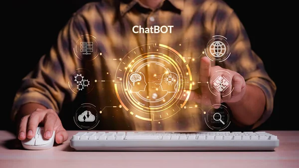 Futuristic Technology Transformation Chatbot Chat Artificial Intelligence Man Hand Holding Immagine Stock