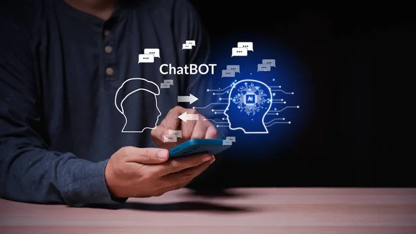 Футуристичне Перетворення Технології Chatbot Chat Штучний Інтелект Людина Рука Тримає Стокове Зображення
