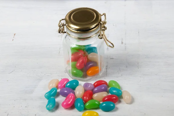 Jelly Beans Colored Table — Stock Photo, Image