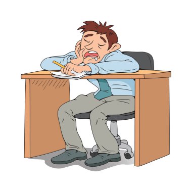 Bir iş adamı ofisteki bir masada uyur.