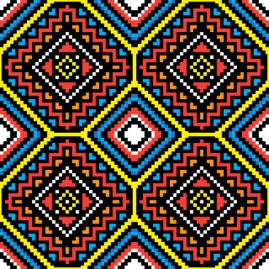 Kumaş desenli kumaş desenli elbise perdeleri ve sarong Aztek Afrikalı Hint Endonezyası için soyut pikselli geometrik şekilli kusursuz tasarım.