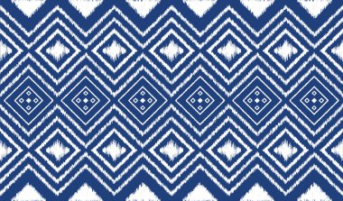 Geometrik etnik lacivert desenli Ikat kumaş desenli kumaş desenli elbise perdeleri ve sarong Aztek Afrikalı Hint Hindu Endonezyası için soyut tasarım .