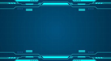 Siyah arkaplan vektör tasarımında mavi kontrol paneli soyut teknoloji arayüzü hudu.