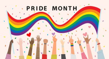 İnsanlar el ele tutuşup LGBT onur ayını kutluyor. Görüntü, Poster, Vektör, Arkaplan veya Duvar Kağıdı.   