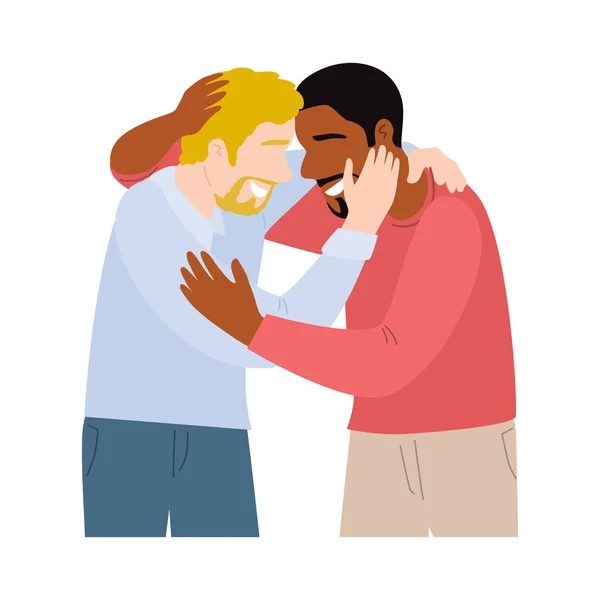 Happy Homosexual Men Couples Love Embrace Each Other Vector Flat — Stock Vector