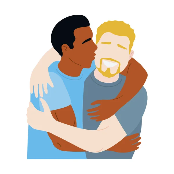 Hombres Homosexuales Felices Parejas Enamoradas Abrazan Vector Plano Estilo Ilustración — Vector de stock