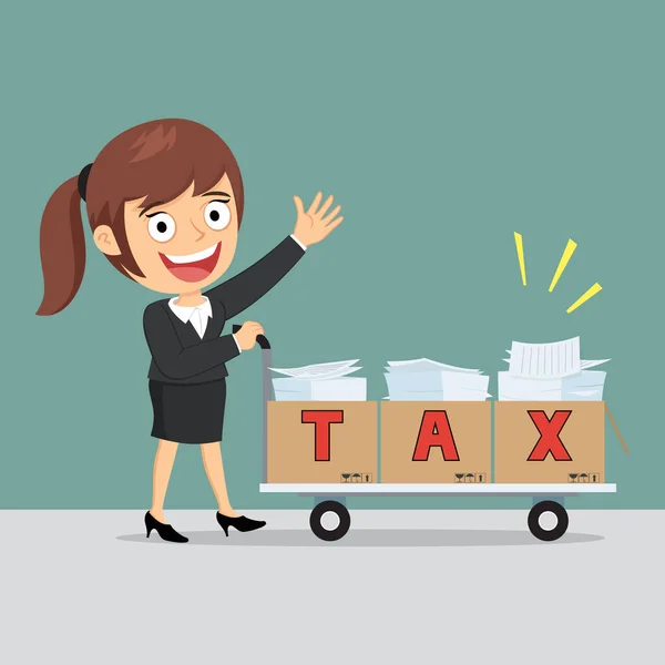 Businesswoman Lot Tax Documents Illustration Vector Cartoon — Stock Vector