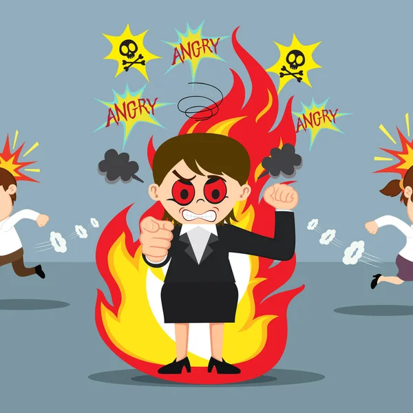 Wütende Geschäftsfrau Geht Flammen Auf — Stockvektor