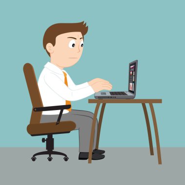  A Man Working On A Computer. People Operating Computer. Flat, Vector, Illustration, Cartoon, EPS10.  