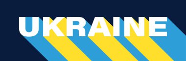 Ukrayna metin afişi. UKRAINE ile tipografi pankartı. Düz renkli pankart. Vektör illüstrasyonu. 