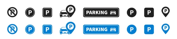 Parksymbole Gesetzt Vektorisolierte Illustration Parkplatzschild Park Und Verkehrsschilder — Stockvektor