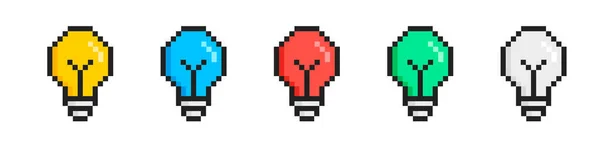Коллекция Пиксельных Лампочек Игровой Элемент Пиксельная Лампочка Idea Lamp Icon — стоковый вектор