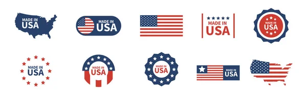 Zestaw Etykiet Wyprodukowanych Usa Wyprodukowane Ameryce Ikony Element Wektorowy Kolekcja — Wektor stockowy
