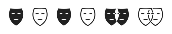 劇場用マスクアイコン 仮面舞踏会のアイコン 喜劇と悲劇の劇場の仮面のアイコン 漫画や悲劇的なマスク 仮面舞踏会コレクション — ストックベクタ