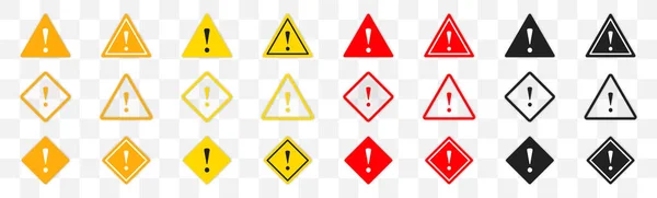 Warnsignale Ausrufezeichen Der Warnsignale Warnschilder Sammeln Sich Symbole Der Gefahr — Stockvektor