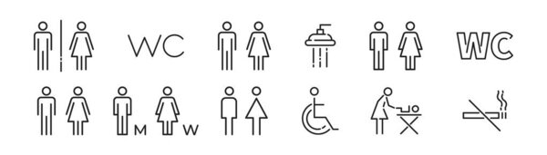 Toilet icon set. Man and woman symbols privies. WC. Restroom. Vector illustration.