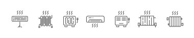 Radyatör simgesi hazır. Isıtıcı simgeleri. Elektrikli ısıtıcı hattı simgeleri koleksiyonu. Vektör illüstrasyonu.