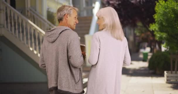 Couple Personnes Âgées Bonne Santé Parler Extérieur Profiter Temps Heureux — Video