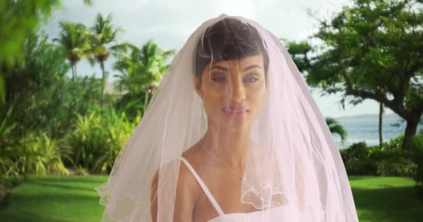 Errötende Braut John Island Posiert Für Ein Porträt Schwarze Frau — Stockvideo