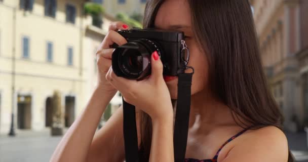 Floransa Talya Fotoğraf Çeken Yaşlarda Genç Bir Turistin Portresi Avrupa — Stok video