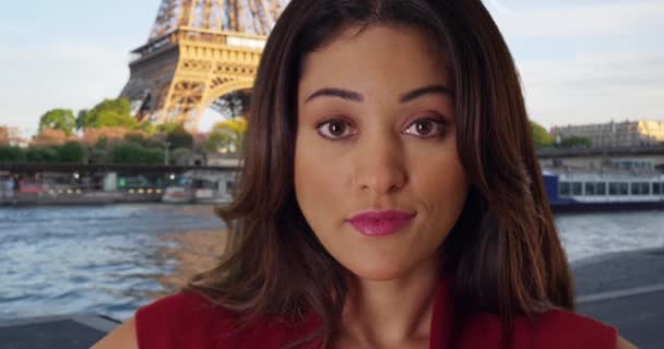 Zblízka Portrét Krásné Latinské Ženy Seiny Zdravá Atraktivní Žena Paříži — Stock video