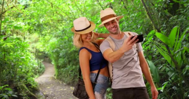 Attractive White Millennial Couple Taking Selfies While Out Beach Cute — Stock Video