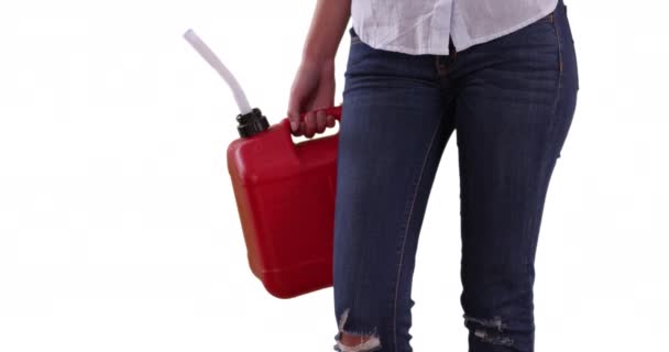 Close Gás Vermelho Pode Realizada Por Mulher Que Precisa Combustível — Vídeo de Stock