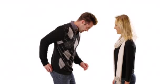 Young White Man Proposes His Girlfriend Front White Background Excited — Stock Video