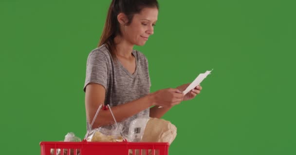 Healthy Young Woman Grocery Shopping Green Screen Pretty Caucasian Woman — Stock Video